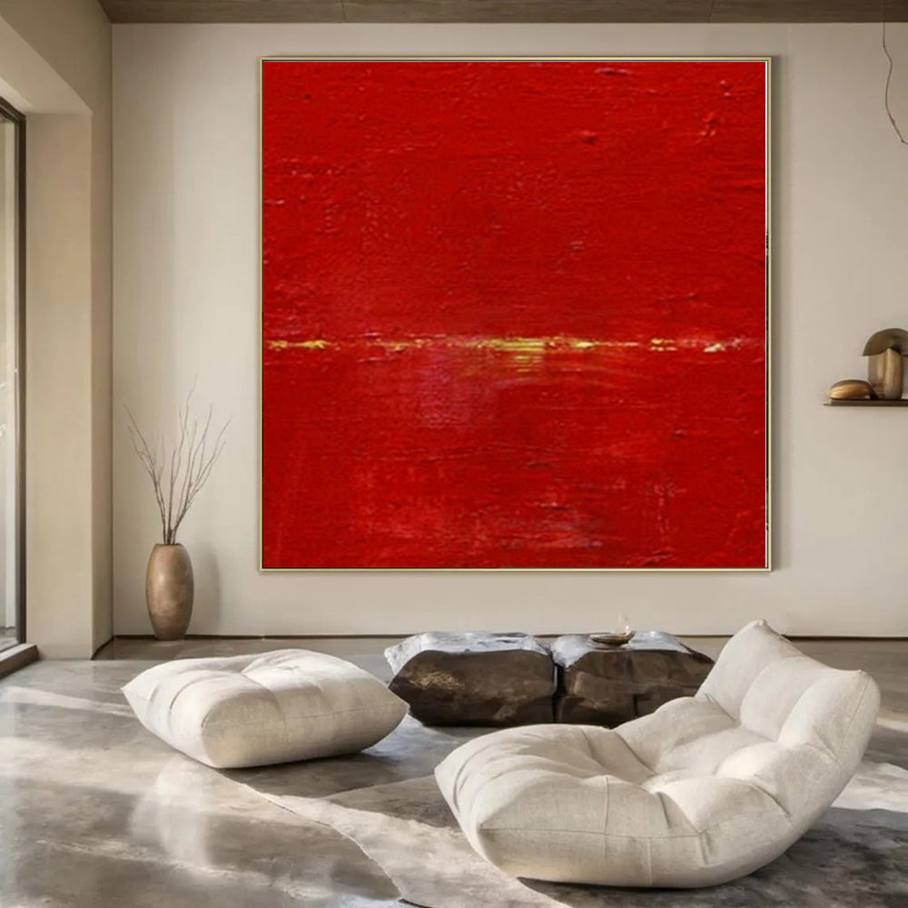 Bold Red with Subtle Gold "Vibrant Minimalism" Abstract Painting On Canvas PS1089