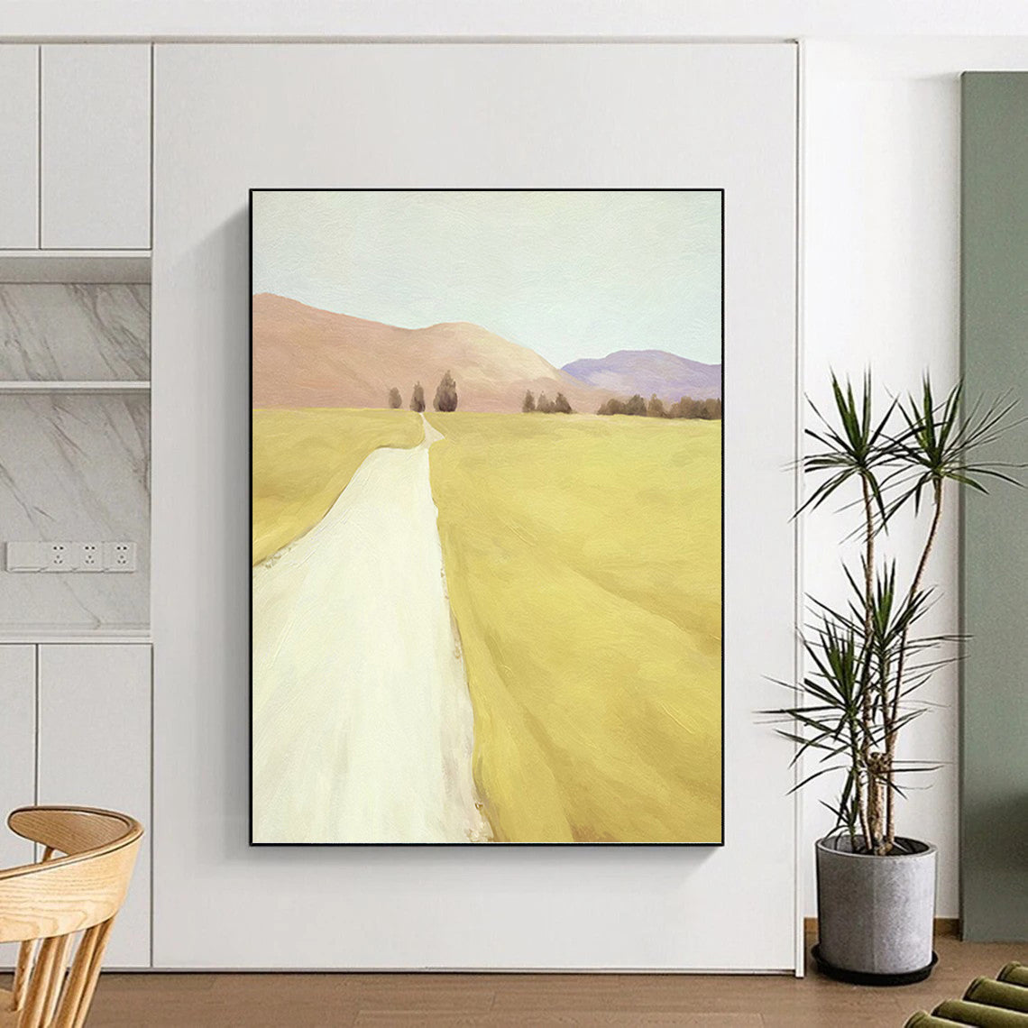 “Serene Yellow Landscape with Path” - Impressionist - Inspired Landscape Painting On Canvas PT1415