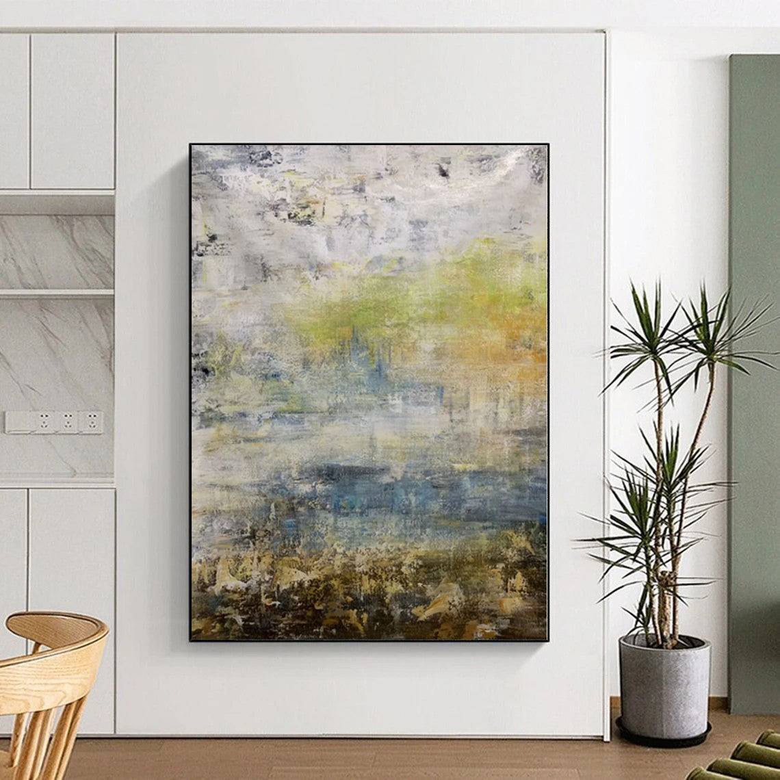 “Grey - Green - Blue Abstract Hazy Landscape” Painting On Canvas PS0379