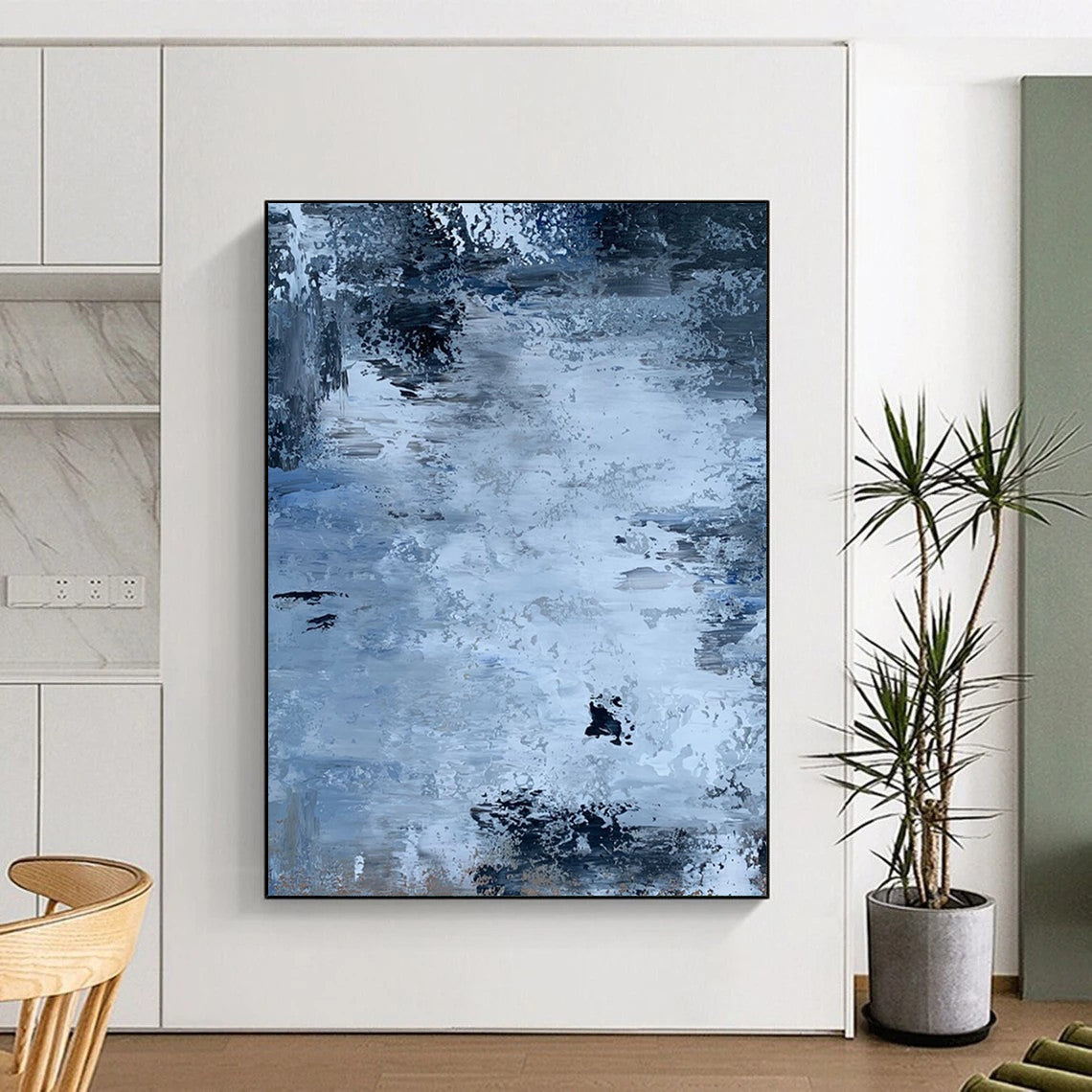 “Cool Tones Abstract Flow” - Shades of Blue with Subtle Textures Painting On Canvas DS251
