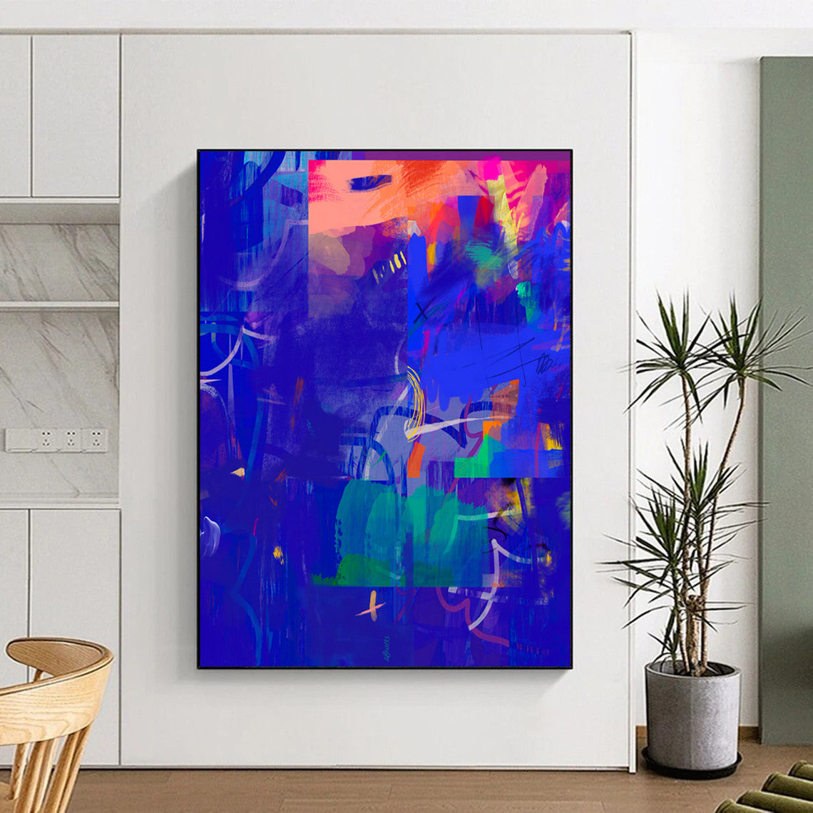 “Deep Blue - Colorful Abstract Mosaic” - Abstract Painting On Canvas PT2007