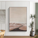 “Desert Road Journey” - Beige, Brown, Black Abstract Landscape Painting On Canvas PS0665