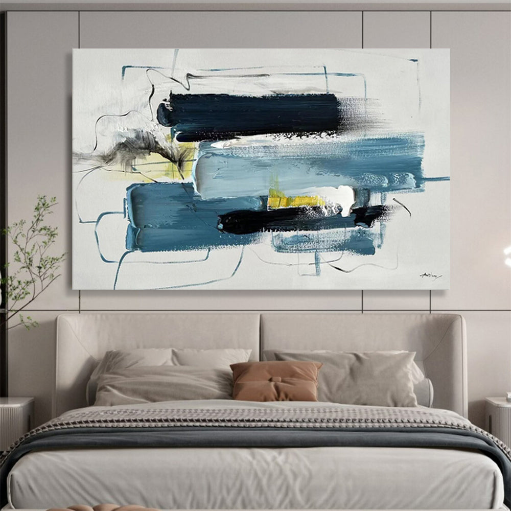 Cool Blues and Dynamic Lines - Modernist Abstract Painting On Canvas DKS318