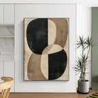 Black, Beige & Brown Geometric Abstract "Organic Forms" Painting On Canvas PS0865