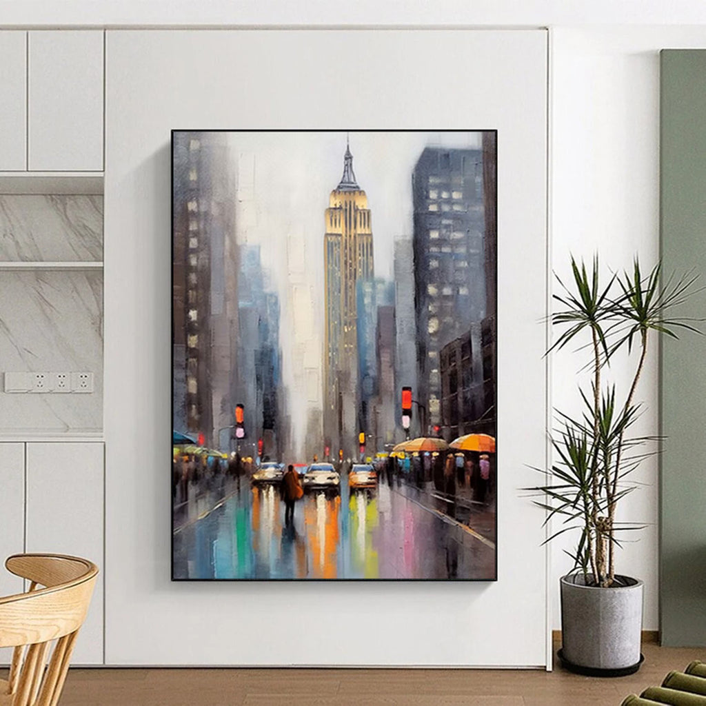 “Moody Impasto City Street with Iconic Building” - Impasto Cityscape Painting On Canvas PT1912