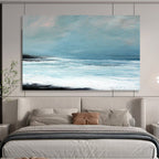 “Minimalist Coastal Landscape in Blues and Blacks” - Serene Seaside Oil Painting On Canvas PT032