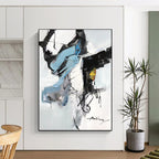 Blue - Gray - Black Abstract Fusion, Reminiscent of Robert Motherwell's Style, Painting On Canvas PT2086