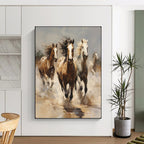 Galloping Horses in Earth Tones, Remington - Style Energy, Animal Painting On Canvas PT2131
