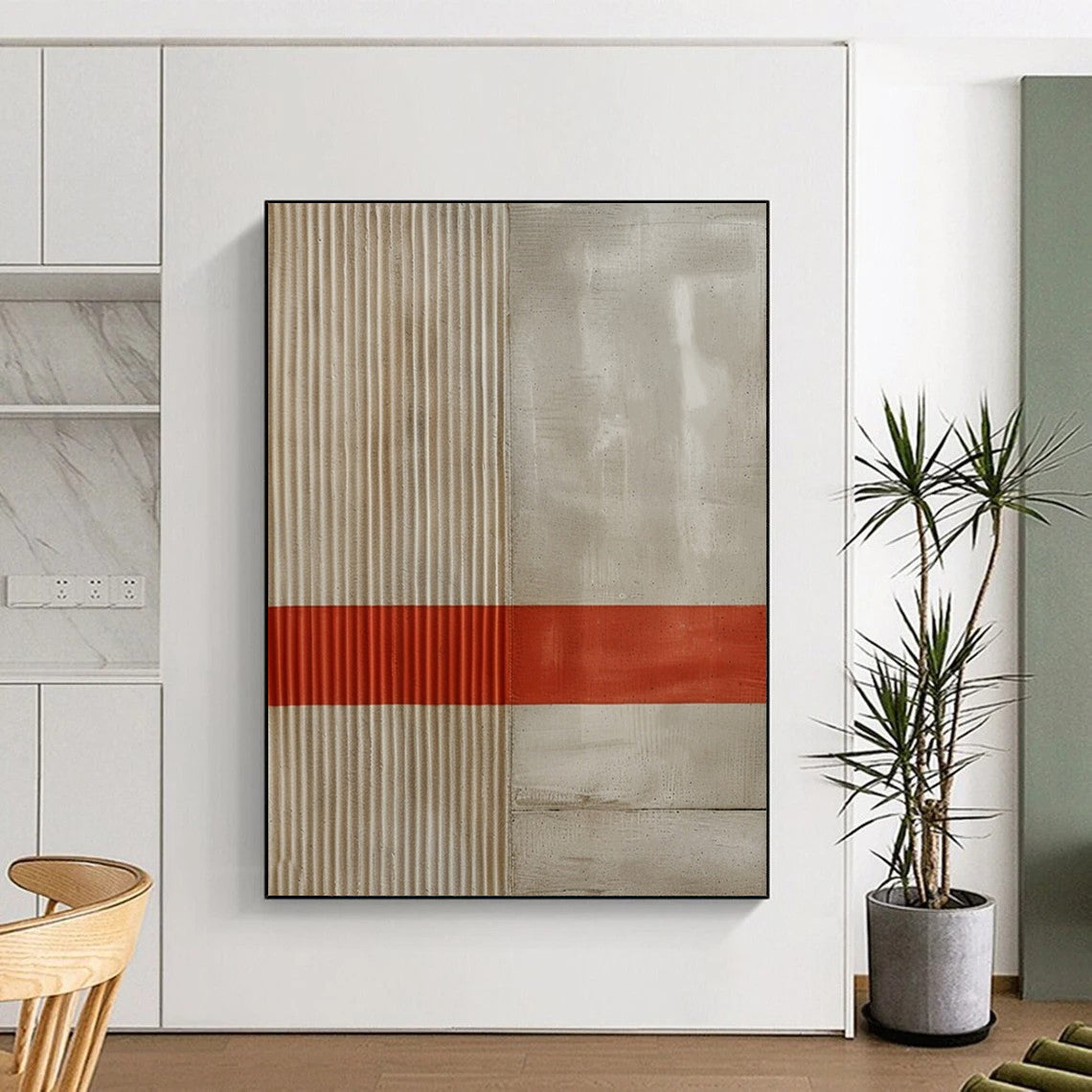 “Beige - Gray Minimalist Lines” - Minimalist Abstract Painting On Canvas DS007