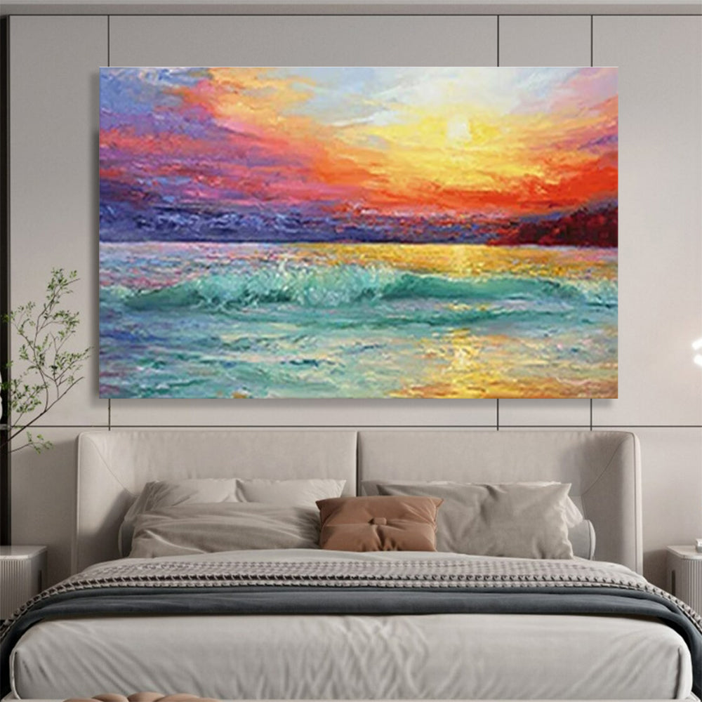 “Vibrant Sea Sunset” - Impressionistic Oil Painting On Canvas DKS892