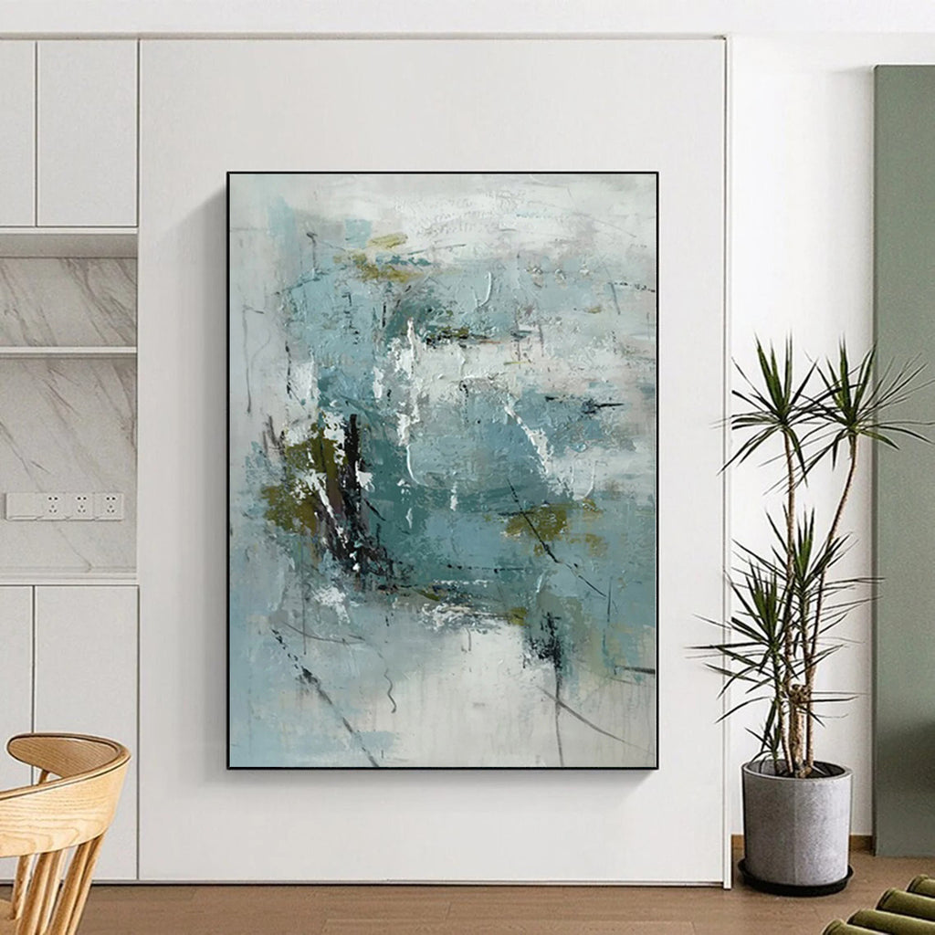 “Blue - Green Abstract Energetic Strokes” - Vivid Abstract Painting On Canvas PS0368