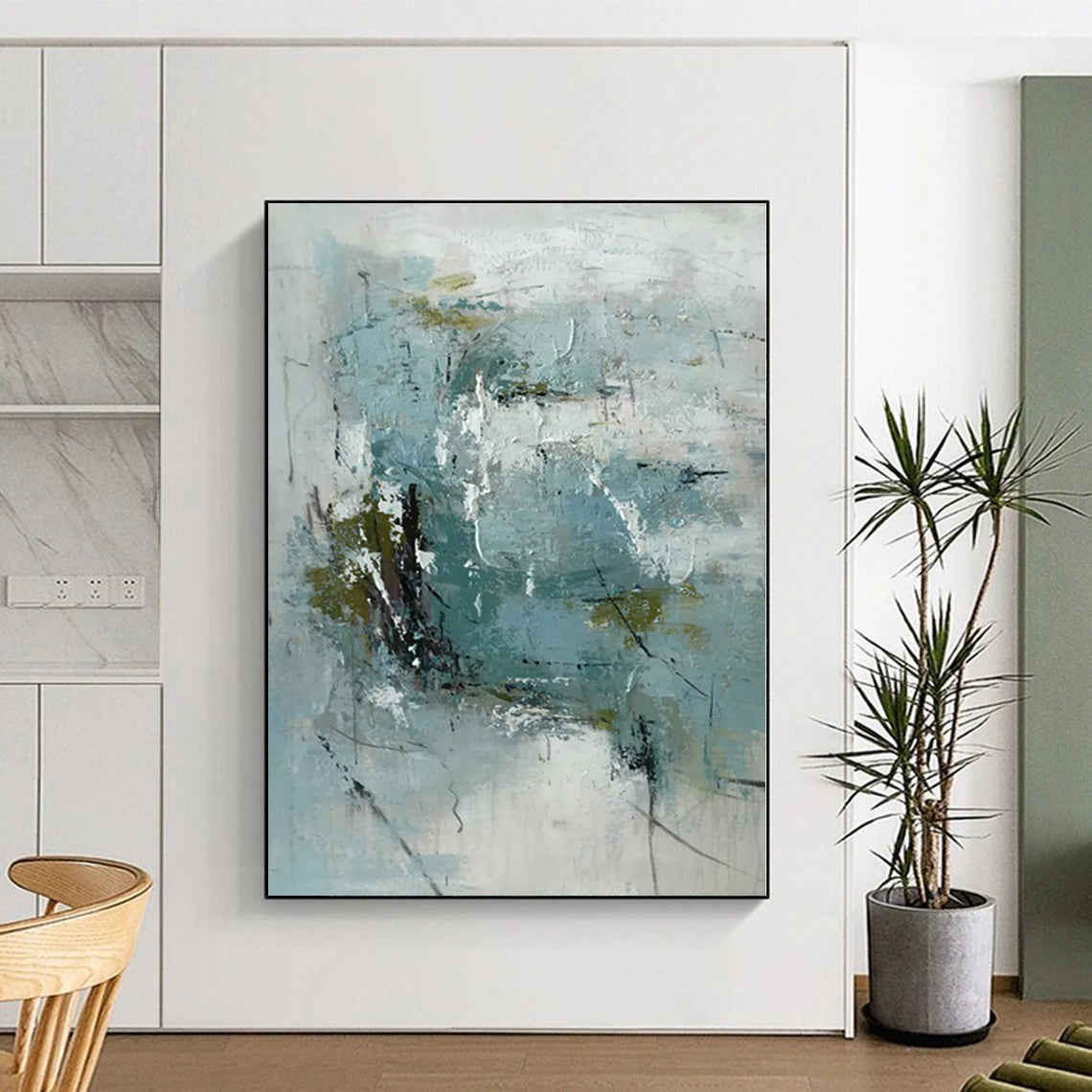 “Blue - Green Abstract Energetic Strokes” - Vivid Abstract Painting On Canvas PS0368