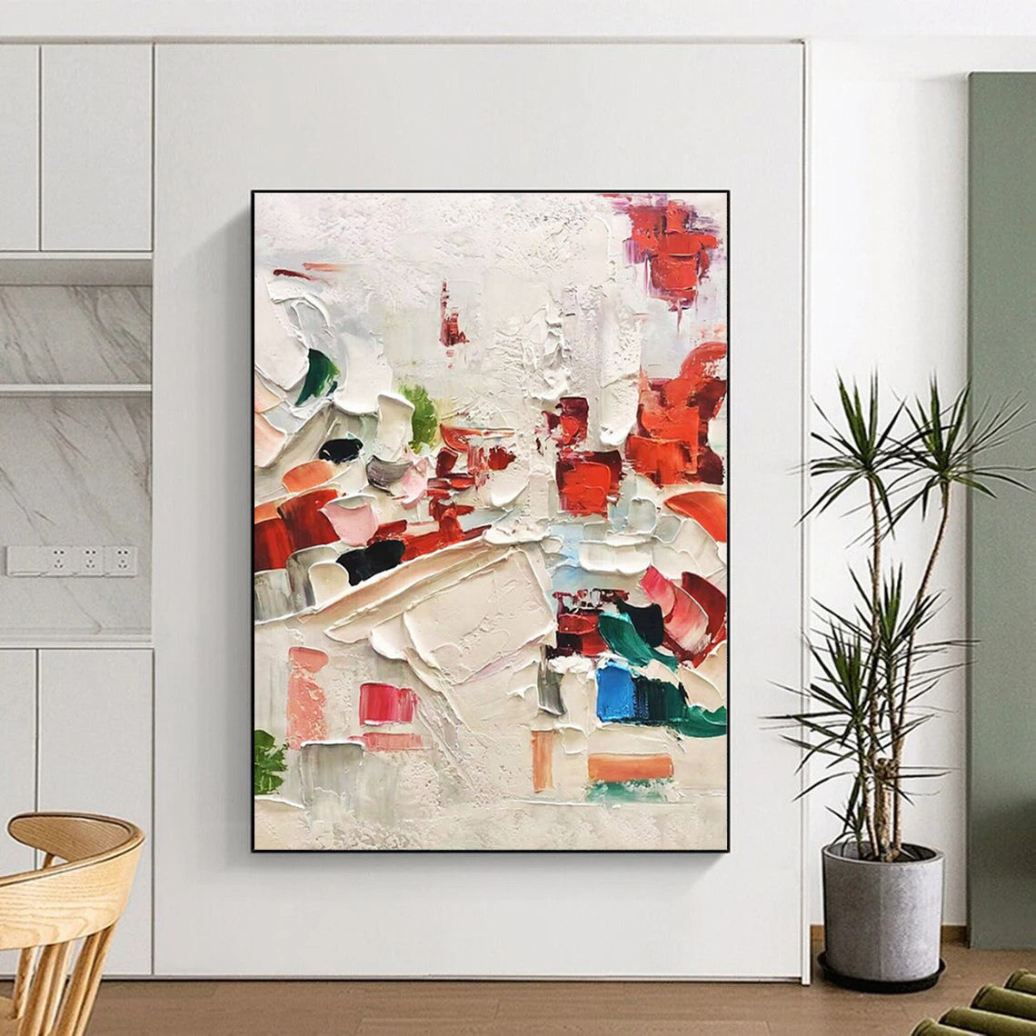 “Red - Colorful Impasto Abstract” - Multicolor, Red Abstract Impasto Painting On Canvas PS0731