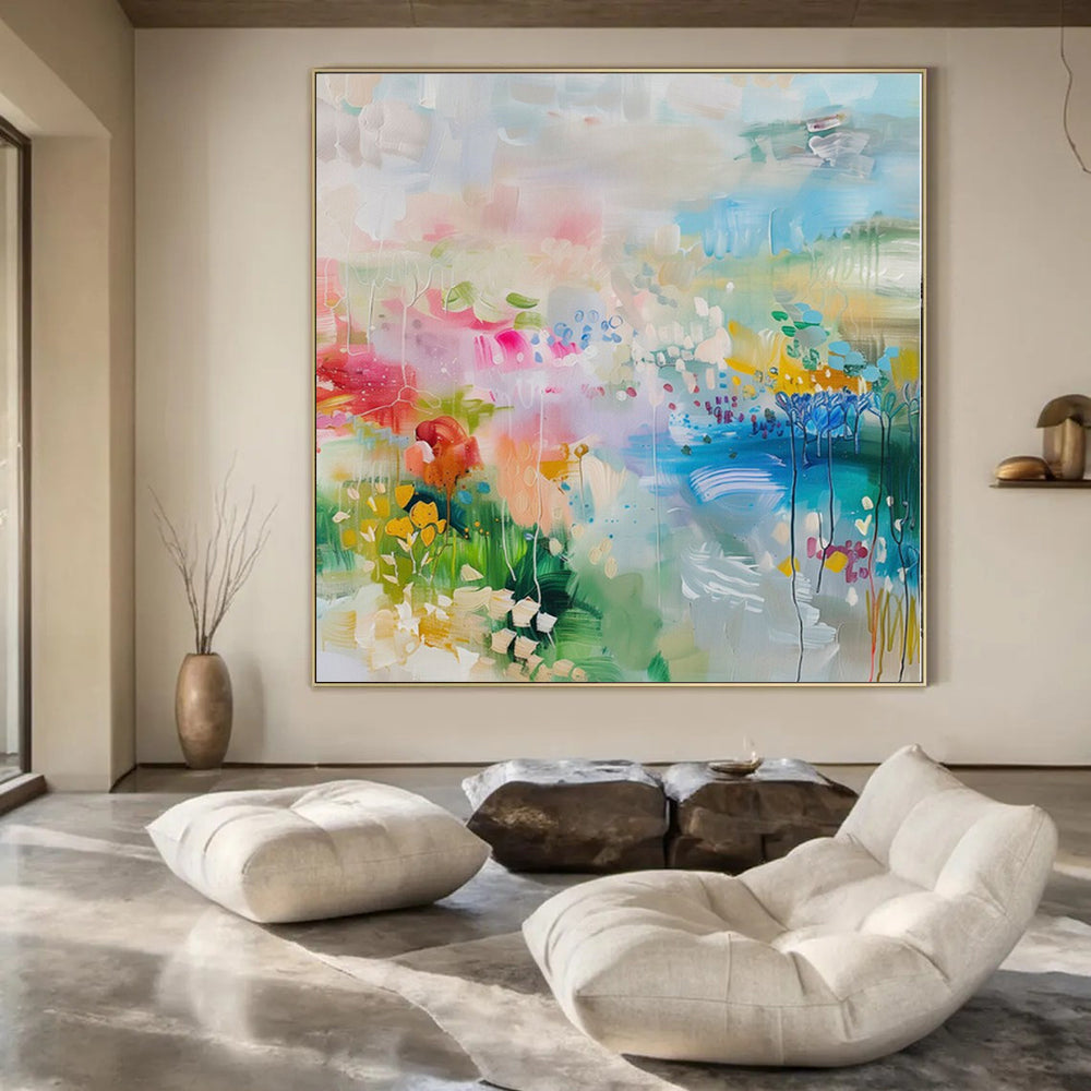 Bright Colors with Floral Suggestions "Bloom Burst" Abstract Painting On Canvas PS1180