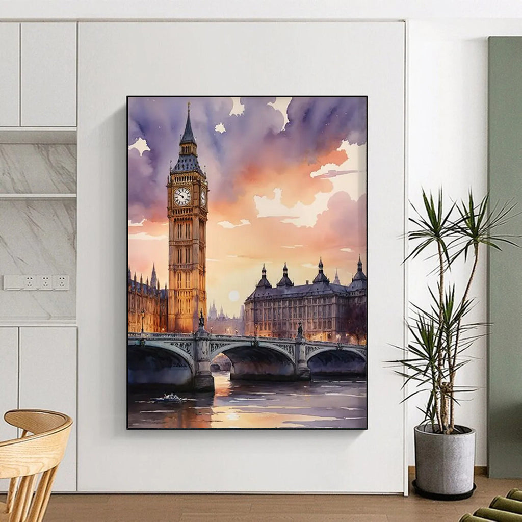 Watercolor Big Ben Scene Painting On Canvas DS091