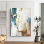 “Turquoise, Gold and White Abstract” - Vibrant Textured Painting on Canvas PT1014