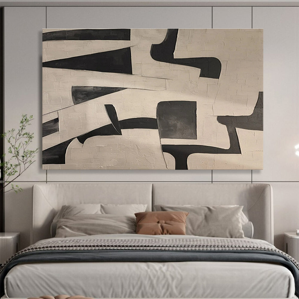 Black and White Geometric Abstract Painting On Canvas DKS085