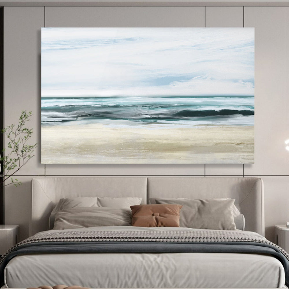 “Soft Blue and Beige Seaside Landscape” - Impressionistic Seascape Painting On Canvas PT128