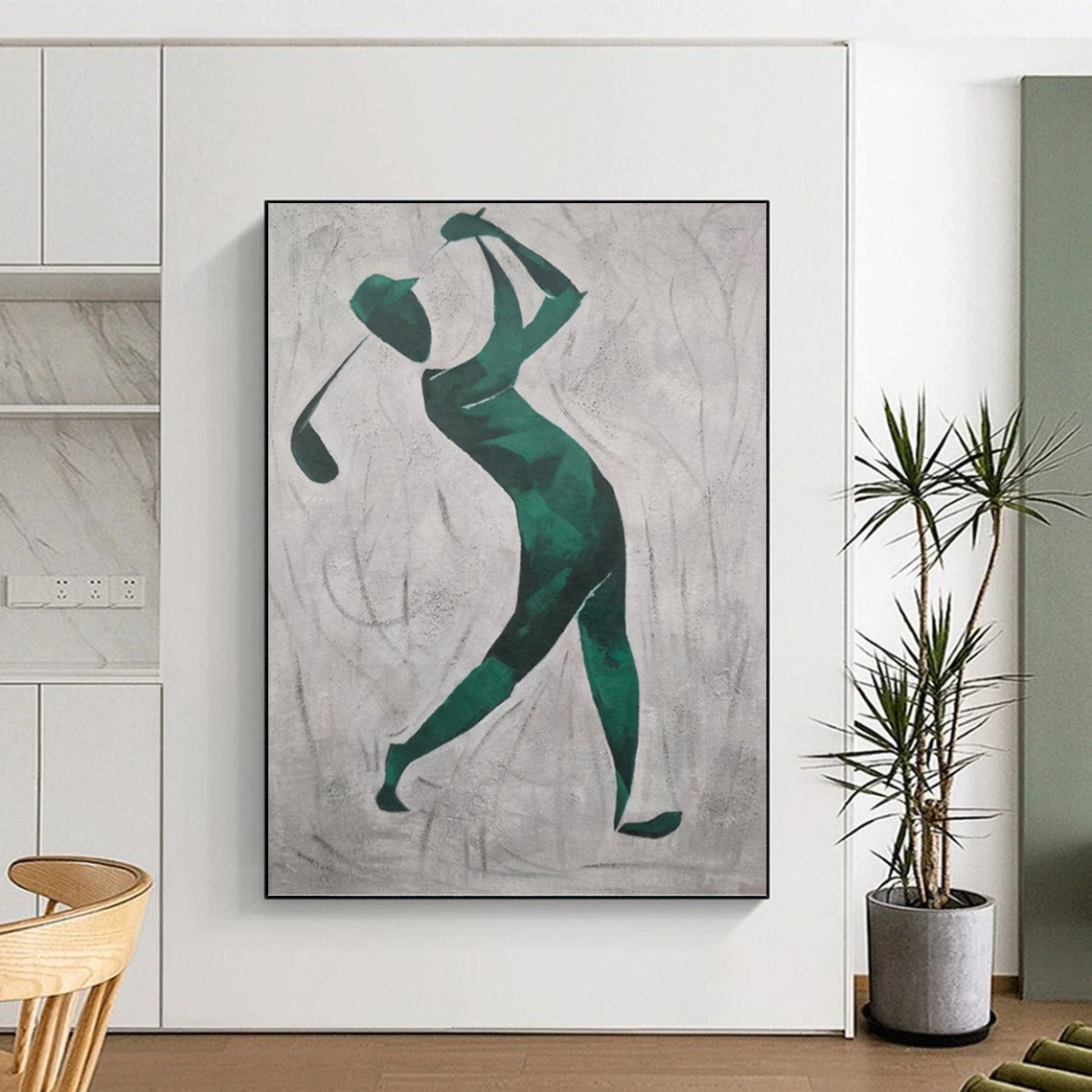 “Green Golf Player Silhouette” - Abstract, Sporty - Themed Painting On Canvas PT1561