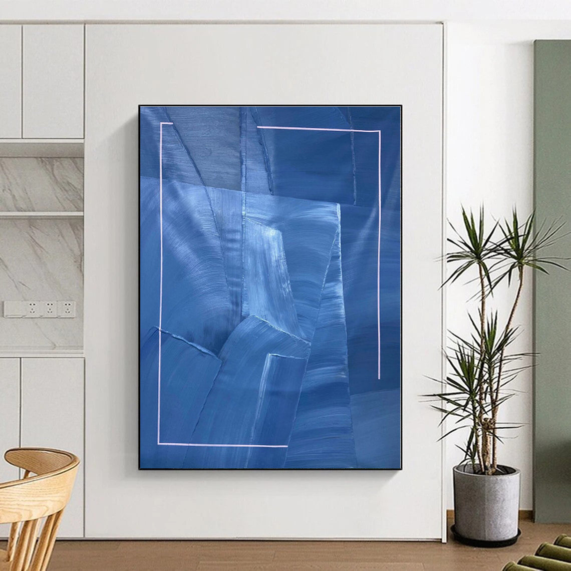 “Blue - Lilac Geometric Layers” - Blue, Lilac Abstract Painting On Canvas PS0458