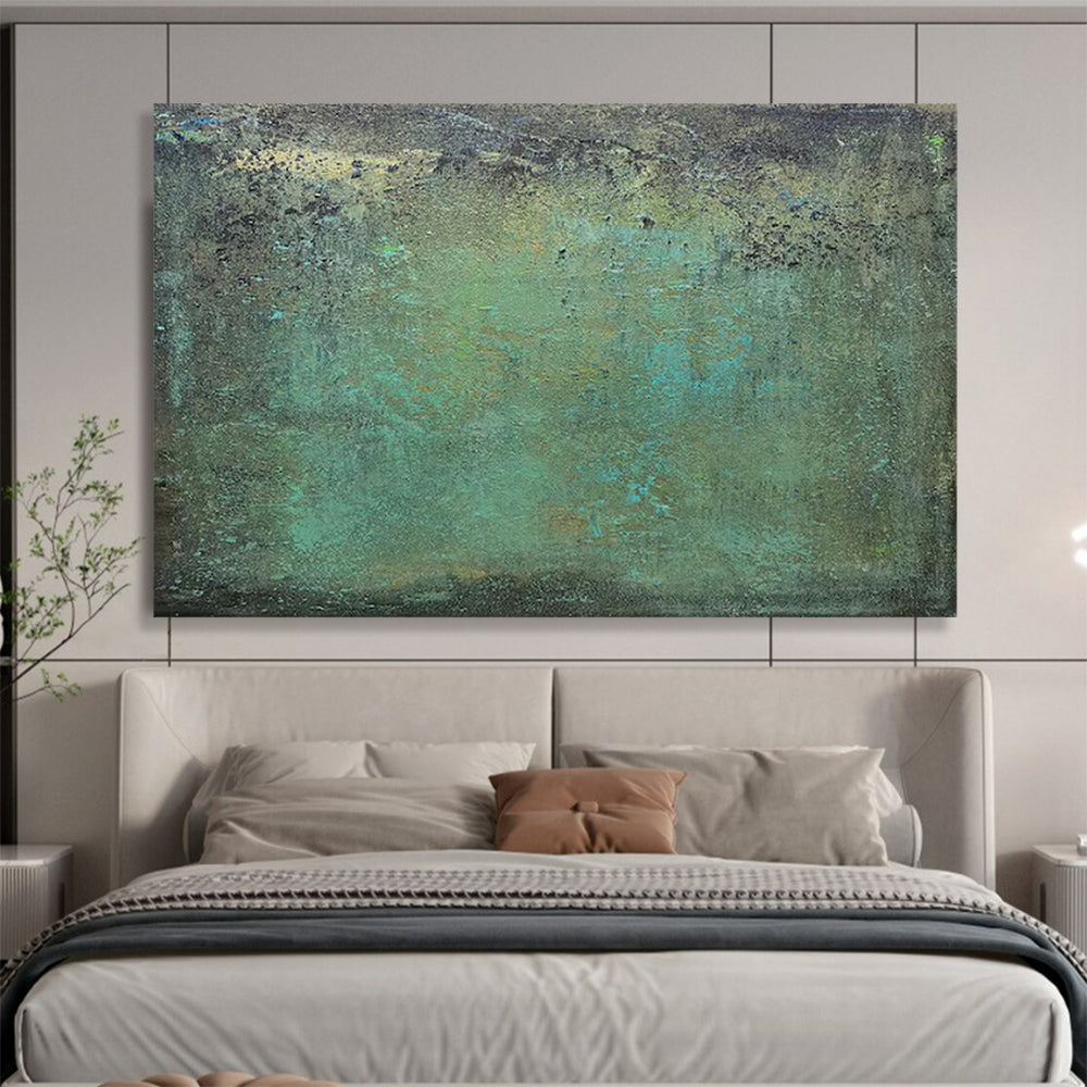 “Teal - Green Textured Canvas” - Earthy Hues Painting On Canvas PT1518