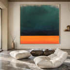 Green, Orange, Black with Horizontal Layers "Dusk Glow" Abstract Painting On Canvas PS1188