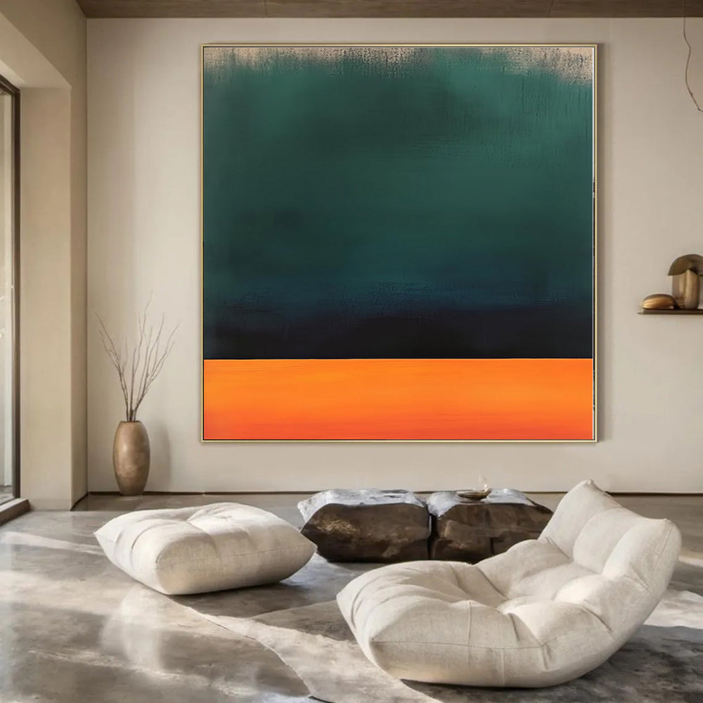 Green, Orange, Black with Horizontal Layers "Dusk Glow" Abstract Painting On Canvas PS1188