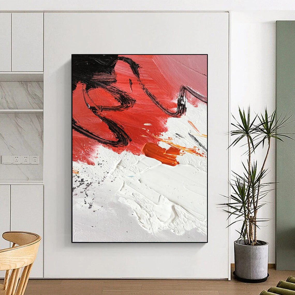 “Red - Black Abstract Splashes” - Abstract Expressionist Painting On Canvas PT1290