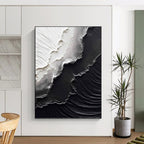 “Black & White Textured Abstraction” - Minimalist, Textural Painting On Canvas PT1475