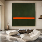 Dark Green, Orange with a Bold Stripe "Nature's Accent" Abstract Painting On Canvas PS1191