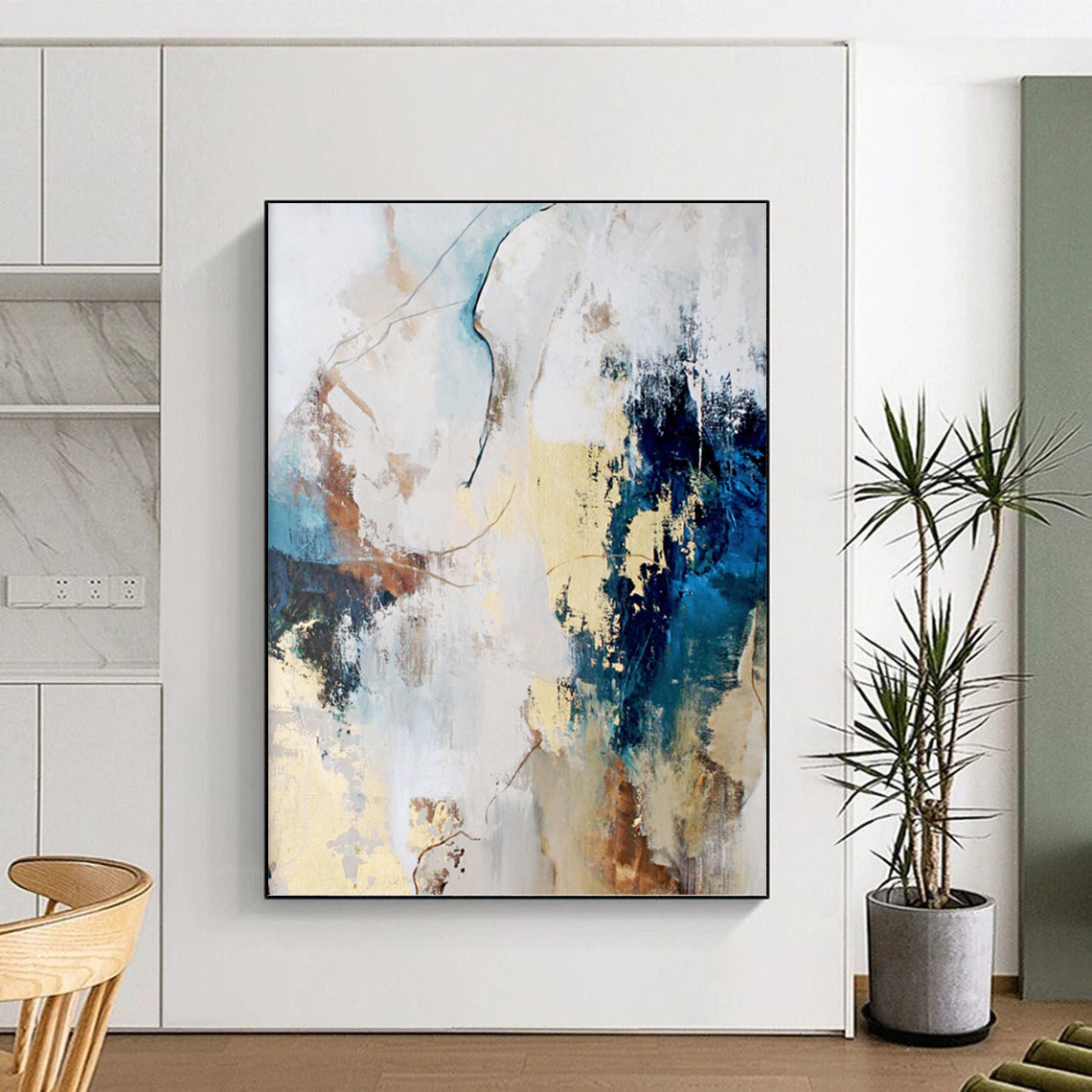 “Blue and Gold Abstract Fusion” - Expressive Abstract Painting On Canvas PT1018