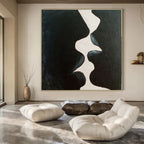Black, White with Abstract Shapes "Shadow Kiss" Minimalist Painting On Canvas PS1199