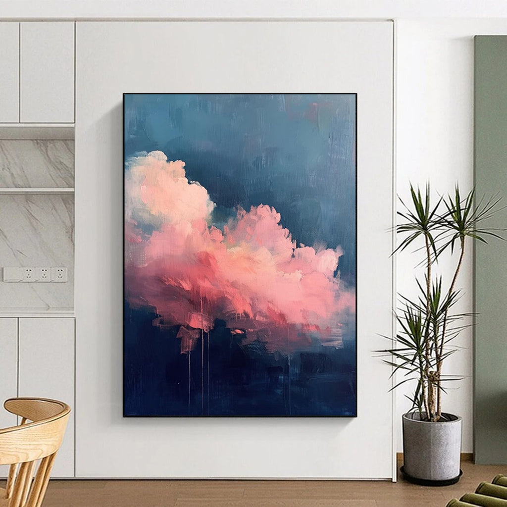 “Pink - Blue Cloudscape with Drips” - Abstract Cloud Painting On Canvas PT1976