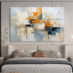 “Abstract Cityscape in Gray, Orange & Blue” - Modern Urban Impasto Painting On Canvas PT006