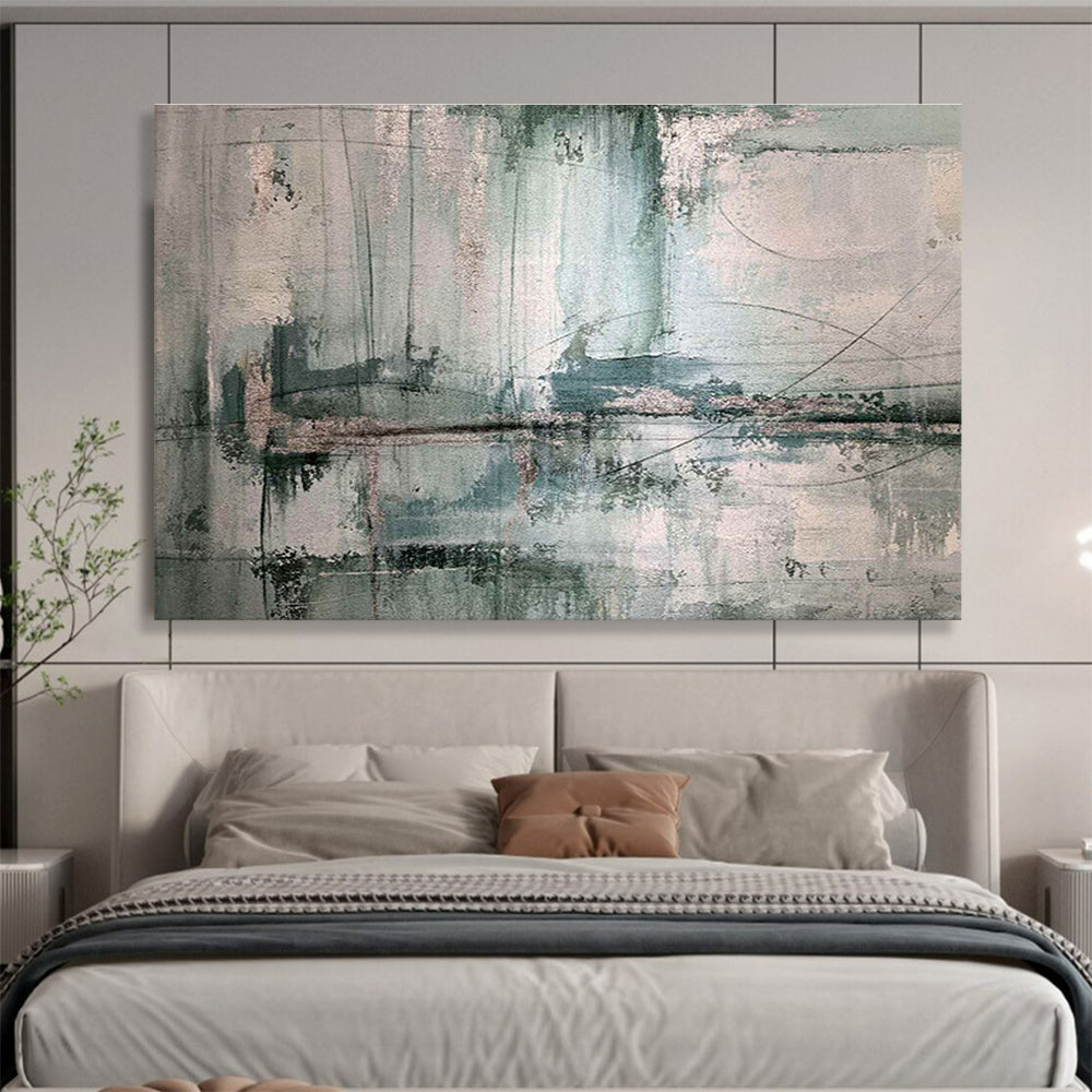 Textured Teal and Grey Abstract Abstract Painting On Canvas DKS178