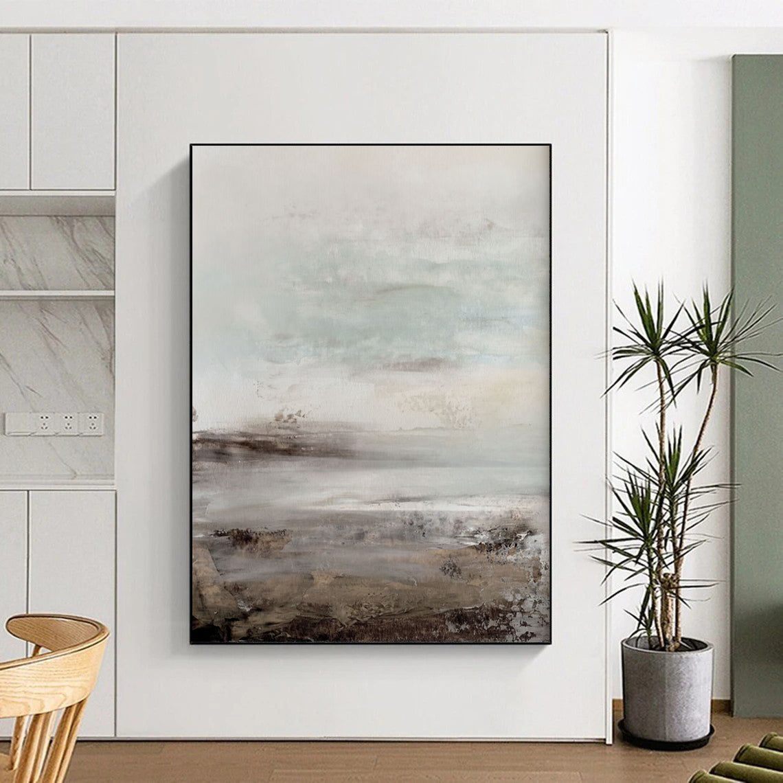 “Muted Coastal Haze” - Soft Gray - Blue Seascapes Painting On Canvas DS153