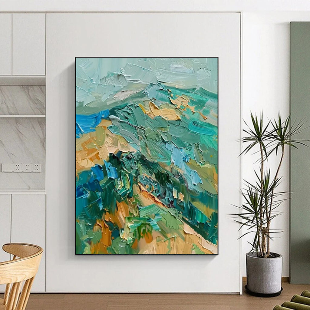 Vivid Green - Blue Impasto, "Lush Valley" – Impasto Abstract Painting On Canvas PS0911