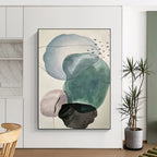 “Pastel - Toned Abstract Shapes” - Blue, Green, Pink Abstract Painting On Canvas PS0461
