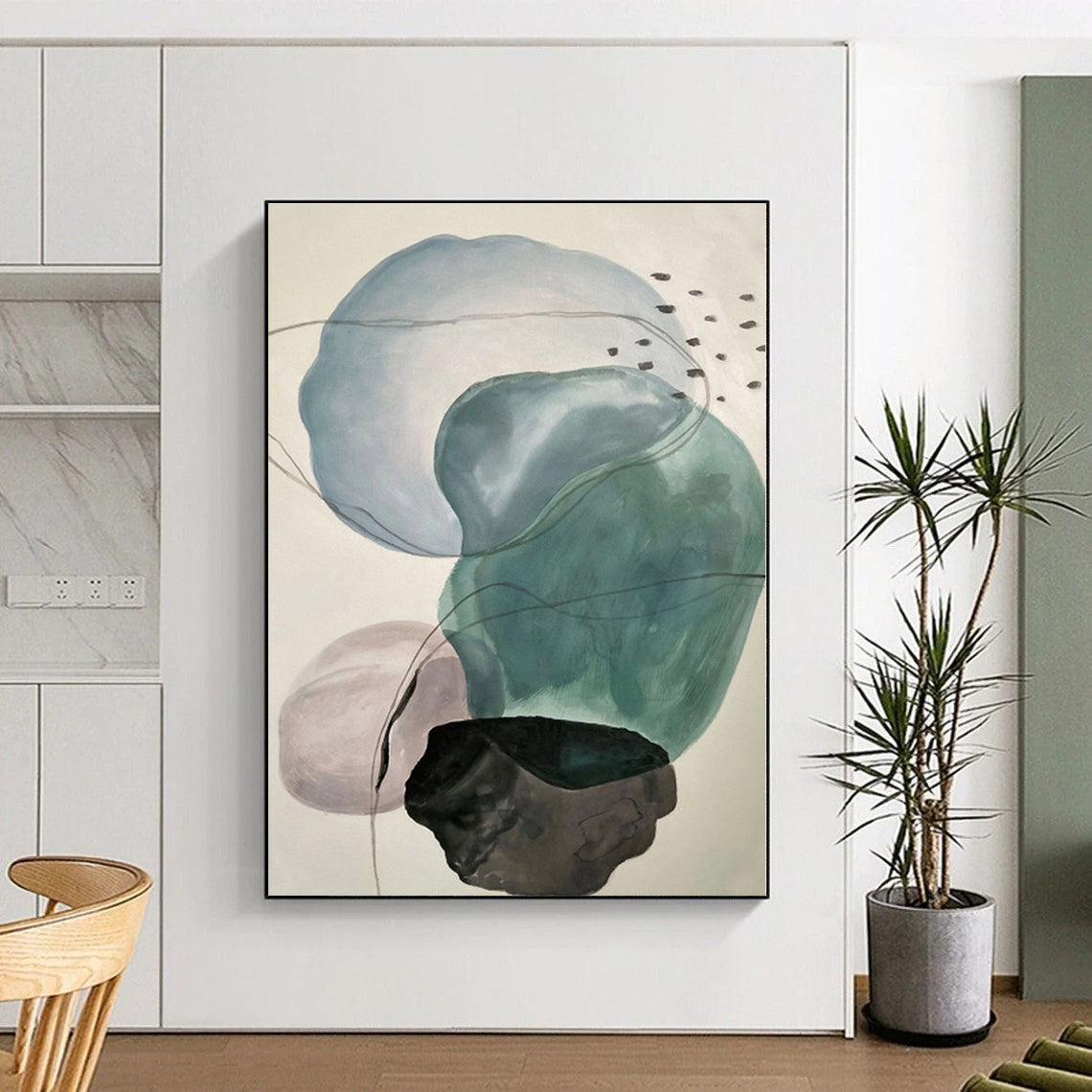 “Pastel - Toned Abstract Shapes” - Blue, Green, Pink Abstract Painting On Canvas PS0461