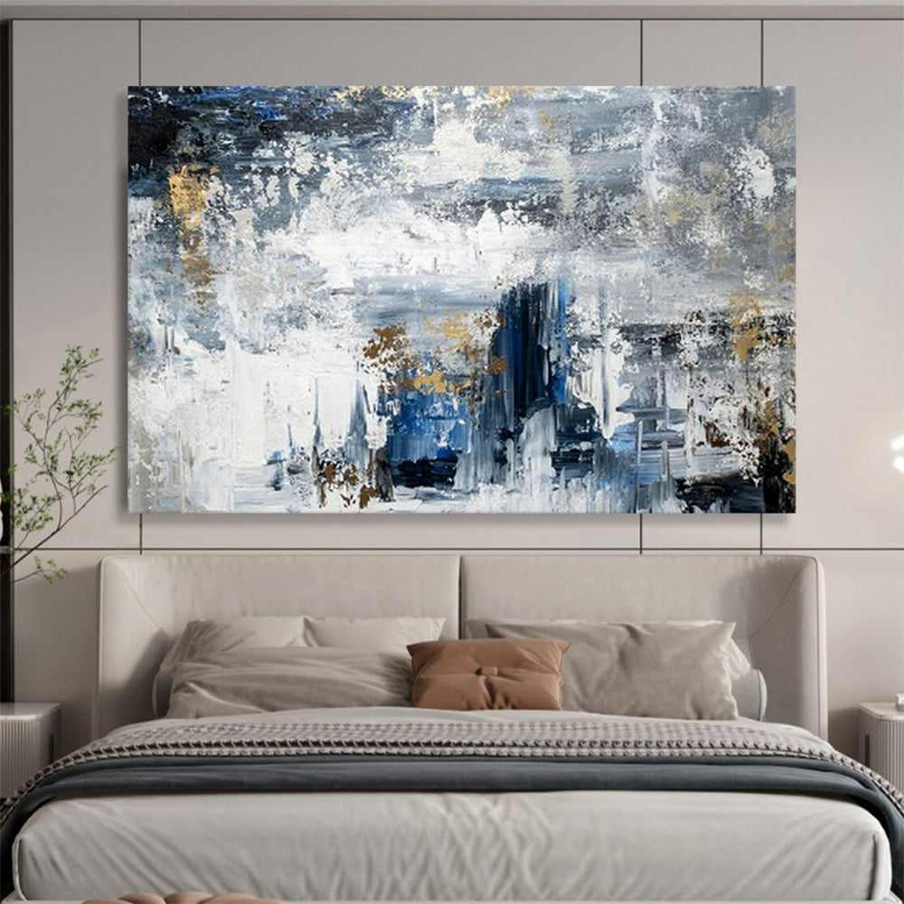 “Blue - Gold Abstract Textures” - Cool Blue “Urban Gold” Painting On Canvas PT1623
