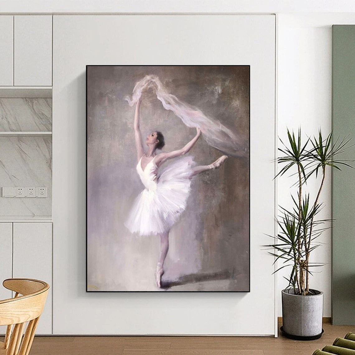 “Ballerina with Veil” - Graceful Oil Painting On Canvas PT2181