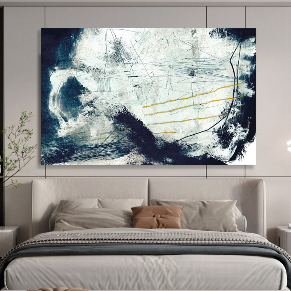 “Blue - Gray Abstract with Yellow Lines” - Textured Abstract Painting On Canvas PT141