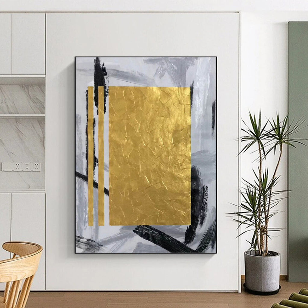 “Grey - Gold Abstract with Bold Brushstrokes” - Modern Abstract Painting On Canvas PS0292