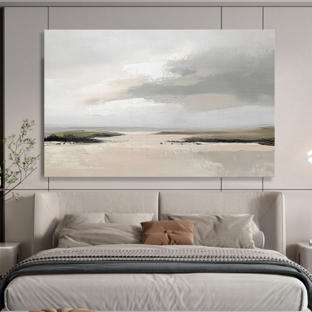 “Grey - Beige Abstract Seaside” Landscape - Inspired Abstract Painting On Canvas DKS243