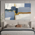 Blue - Gray Blocks with Gold Accents - Minimalist Abstract Painting On Canvas DKS311