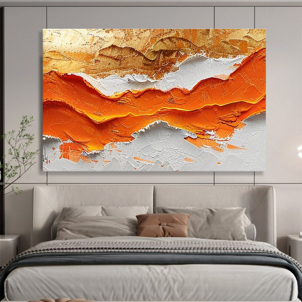 “Textured Orange - Gold Waves” - Abstract Landscape Painting On Canvas DKS464