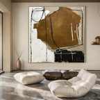 Brown, White and Black with Raw Brushstrokes "Rustic Sketch" Abstract Painting On Canvas PS1125