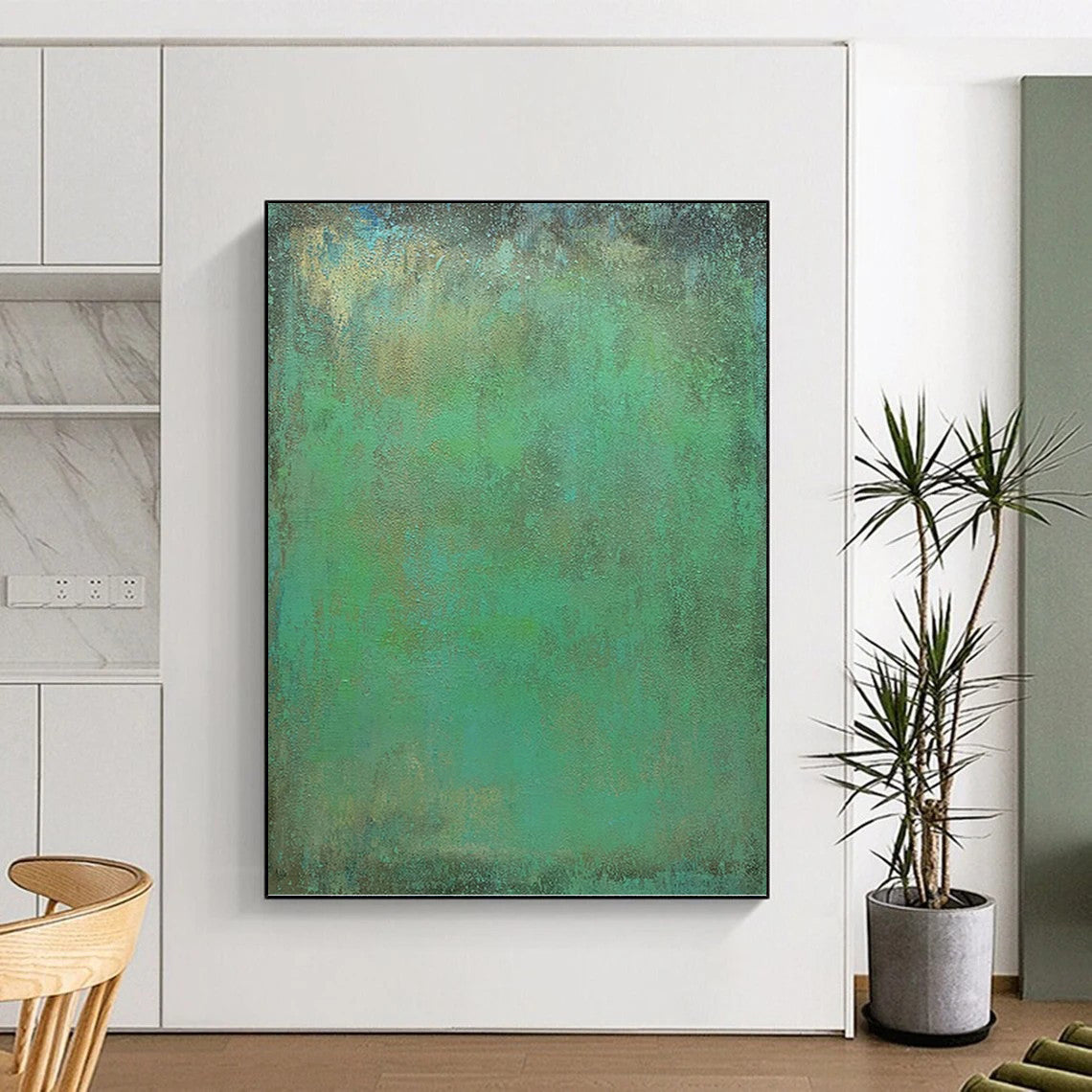 “Teal - Green Textured Abstract” - Textured Abstract Painting On Canvas PT1213