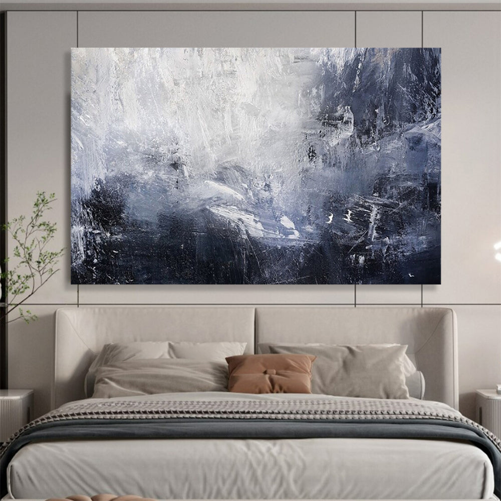 “Blue - Gray Abstract Waves” - Dynamic Textures “Stormy Surf” Painting On Canvas PT1671