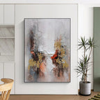 “Grey - Gold Abstract Bursts” - Impasto Abstract Painting On Canvas PT1168